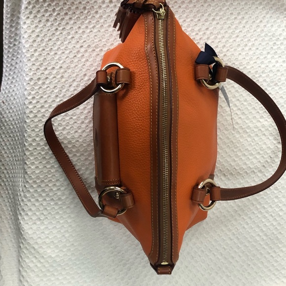 Authentic Dooney & Bourke Front Pocket Satchel Orange Leather and Brown Trim - Picture 5 of 13